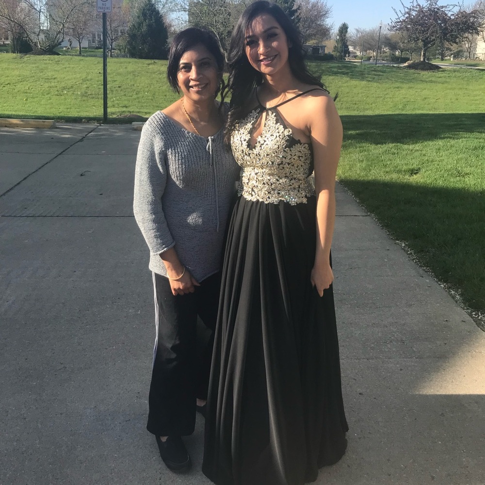 Black and Sparkly Gold Prom Dress